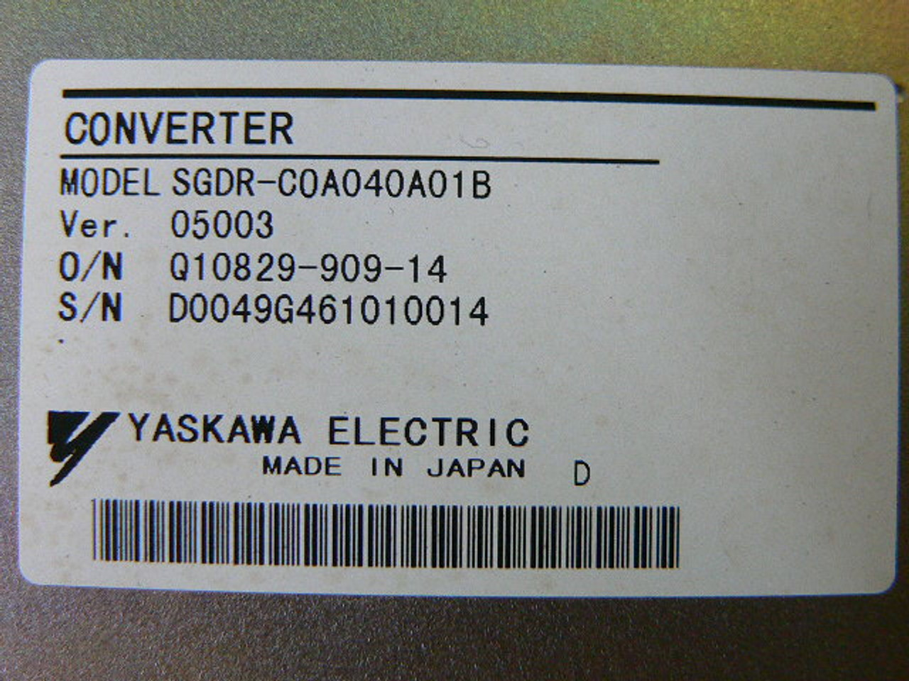 Yaskawa SGDR-C0A040A01B Servopack Converter - Fen Industrial